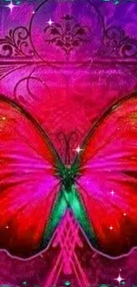 Colorful butterfly art wallpaper in pink and purple tones.