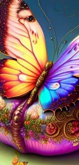 Vibrant butterfly with floral background design.