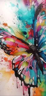 Vibrant colorful butterfly art wallpaper with a splash of turquoise and pink hues.