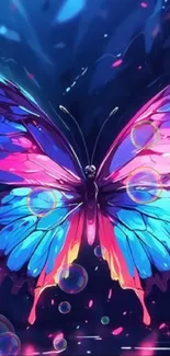 Vibrant abstract butterfly in blue and pink hues as mobile wallpaper.