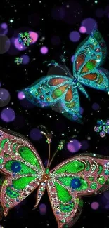 Vibrant butterfly design on dark background mobile wallpaper.