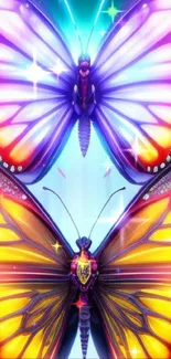 Vibrant butterfly art with luminous colors on phone wallpaper.