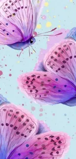 Vibrant butterflies on pastel background.