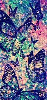 Vibrant butterflies in abstract art wallpaper.