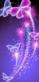 Dazzling purple butterfly art with sparkles on a mobile wallpaper.