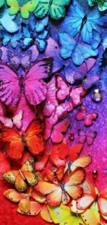 Colorful butterfly mobile wallpaper with a rainbow gradient.