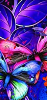 Vibrant purple butterfly art wallpaper with colorful details.