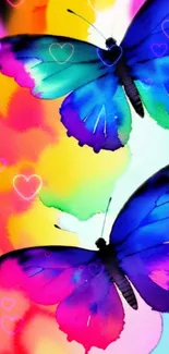 Vibrant butterfly art wallpaper with magenta and blue hues for mobile screens.