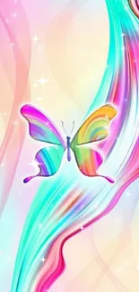 Rainbow butterfly with colorful swirls.