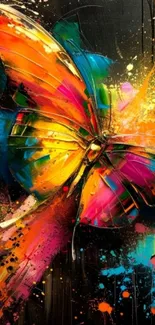 Vibrant abstract butterfly art with splashes of color on a mobile wallpaper.