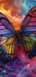 Vibrant butterfly on a colorful abstract background.