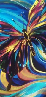 Vibrant abstract butterfly artwork with dynamic colors.