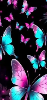 Vibrant butterfly art with colorful wings on a dark background.