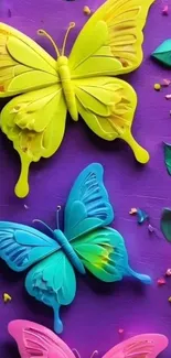 Vibrant butterfly art design on a purple background.