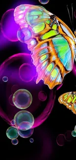 Vibrant neon butterfly art on a dark background, perfect for mobile screens.