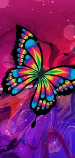 A vibrant, colorful butterfly with abstract background for mobile wallpaper.