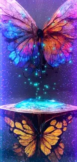 Vibrant butterfly art with glowing colors.