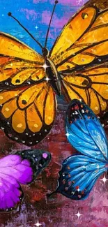 Vibrant butterflies on a colorful, artistic textured background.