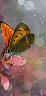 Colorful butterfly on autumn leaves wallpaper.