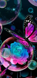 Colorful butterflies and blooms mobile wallpaper.