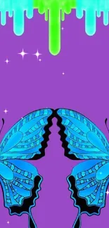 Colorful butterfly wallpaper with purple and drips.