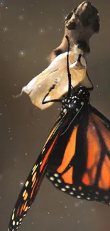 A vibrant butterfly emerging from its chrysalis with artistic background.