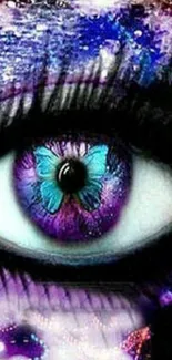 Abstract butterfly eye wallpaper with vibrant purple and blue colors.