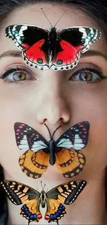 Artistic wallpaper with butterflies on face.