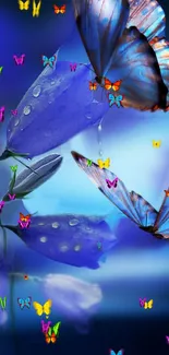 Blue butterfly fantasy wallpaper with vibrant colors.