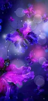 Vibrant butterflies in purple fantasy art wallpaper.