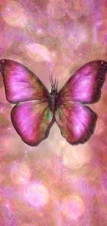 Pink butterfly with a dreamy swirling background in vibrant tones.