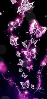 Vibrant fantasy wallpaper with pink butterflies.