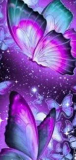 Purple butterflies on a starry, mystical background.