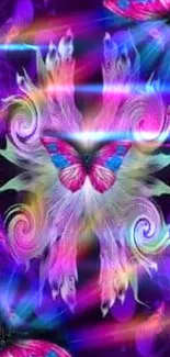 Colorful fantasy butterfly wallpaper with vibrant purple tones.