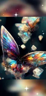 Vibrant fantasy butterfly with crystals.