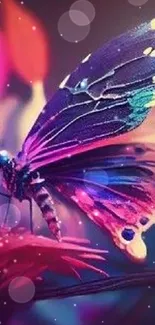 Vibrant fantasy butterfly on a colorful flower, perfect for phone wallpaper.