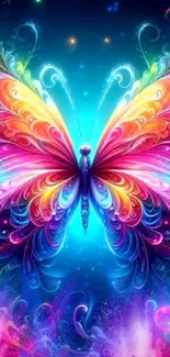 Colorful butterfly fantasy art wallpaper with glowing wings.