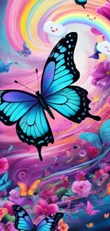 Vibrant fantasy wallpaper with butterflies and flowers
