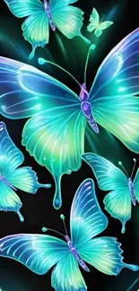 Vibrant teal butterfly fantasy art wallpaper with luminous designs.