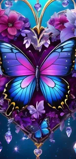Vibrant butterfly and flowers fantasy wallpaper art
