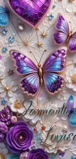 Colorful butterfly and floral fantasy wallpaper.