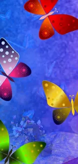 Colorful fantasy butterflies on a purple background.