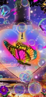 Vibrant butterfly in a heart design with colorful fantasy elements.