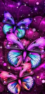 Colorful butterfly fantasy wallpaper with purple hues and vibrant details.