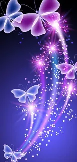 Enchanting purple and blue butterfly wallpaper with glowing effects.