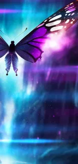 Fantasy wallpaper with vibrant butterfly in blue and purple hues.