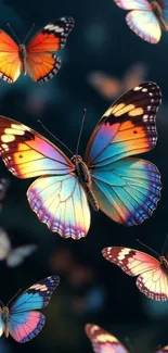 Vibrant butterflies in colorful flight.