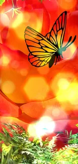 Colorful floral wallpaper with butterfly art.