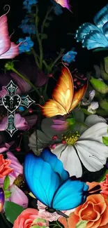 Vibrant butterflies and colorful flowers wallpaper for mobile.