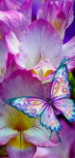 Colorful butterfly on lavender flower background.